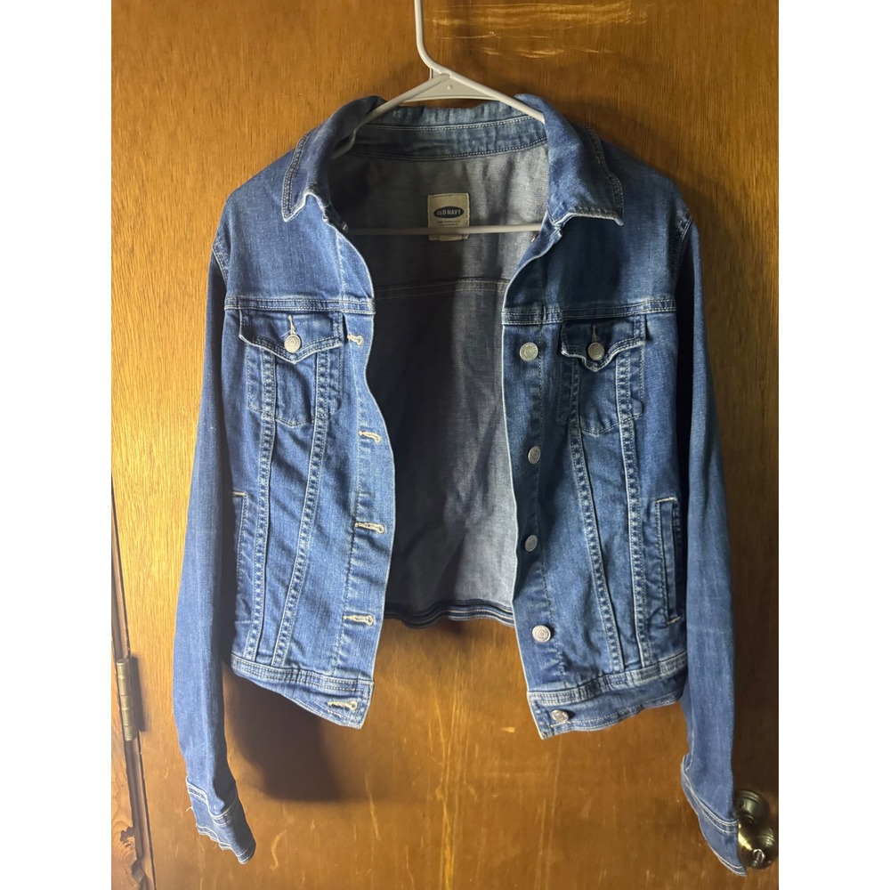 Old Navy Womens Medium Wash Denim Trucker Jacket Blue Jean Coat Size M